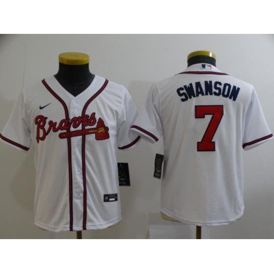 Youth White Atlanta Braves 7 Dansby SWanson Cool Base MLB Stitched Jersey