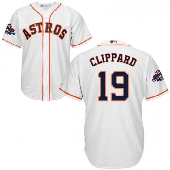 Youth Majestic Houston Astros 19 Tyler Clippard Replica White Home 2017 World Series Champions Cool Base MLB Jersey