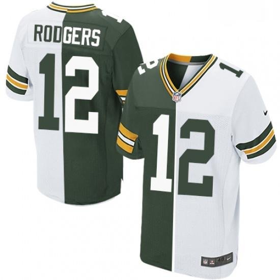 Men Nike Green Bay Packers 12 Aaron Rodgers Elite GreenWhite Split Fashion NFL Jersey