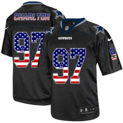 Nike Cowboys #97 Taco Charlton Black Mens Stitched NFL Elite USA Flag Fashion Jersey