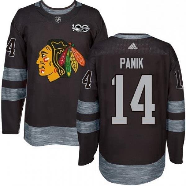 Mens Adidas Chicago Blackhawks 14 Richard Panik Authentic Black 1917 2017 100th Anniversary NHL Jersey