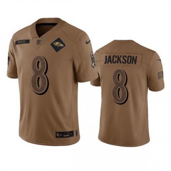 Men Baltimore Ravens 8 Lamar Jackson 2023 Brown Salute To Service Limited Jersey