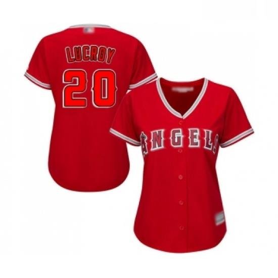 Womens Los Angeles Angels of Anaheim 20 Jonathan Lucroy Replica Red Alternate Baseball Jersey