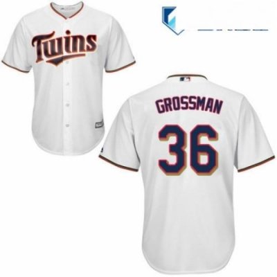 Mens Majestic Minnesota Twins 36 Robbie Grossman Replica White Home Cool Base MLB Jersey