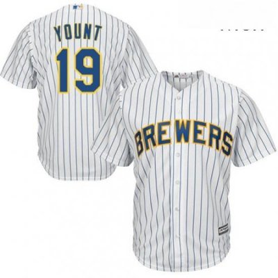 Mens Majestic Milwaukee Brewers 19 Robin Yount Replica White Alternate Cool Base MLB Jersey