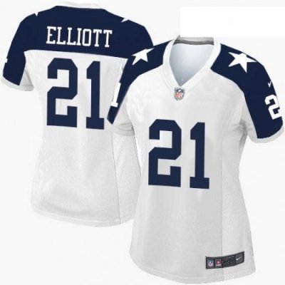 Womens Nike Dallas Cowboys 21 Ezekiel Elliott Elite White Throwback Alternate NFL Jersey