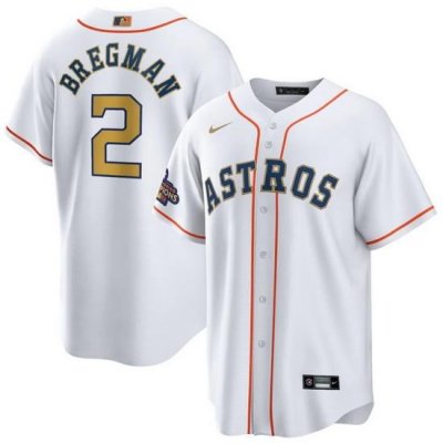 Men Houston Astros 2 Alex Bregman White 2023 Gold Collection With World Serise Champions Patch Cool Base Stitched Baseball Jersey