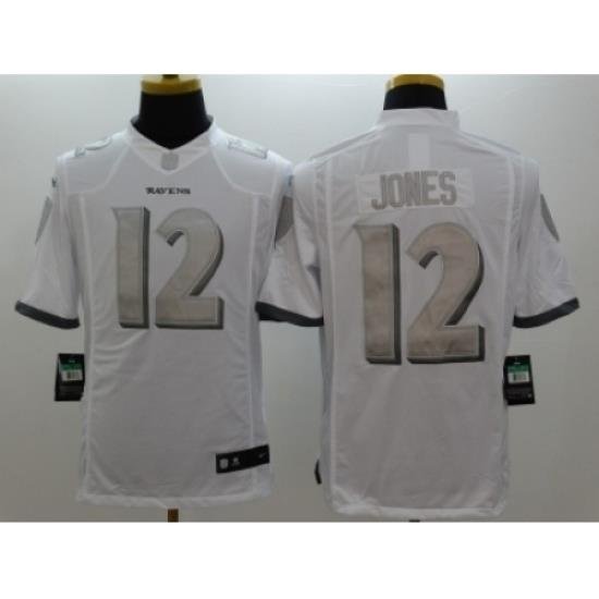 Nike Baltimore Ravens 12 Jacoby Jones White Game Platinum NFL Jersey