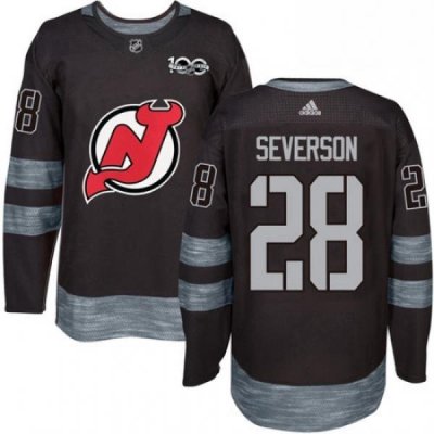 Mens Adidas New Jersey Devils 28 Damon Severson Authentic Black 1917 2017 100th Anniversary NHL Jersey