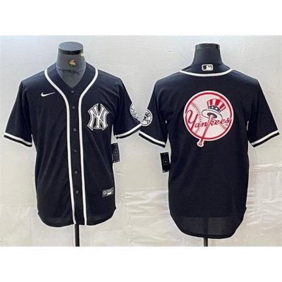 Men NeW York Yankees Black Team Big Logo Cool Base Stitched Baseball Jersey 1