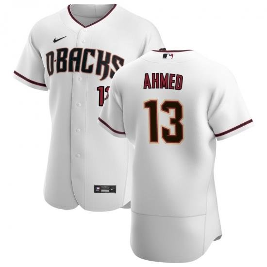 Men Arizona Diamondbacks 13 Nick Ahmed Men Nike White Crimson Flex Base Home Team MLB Jersey