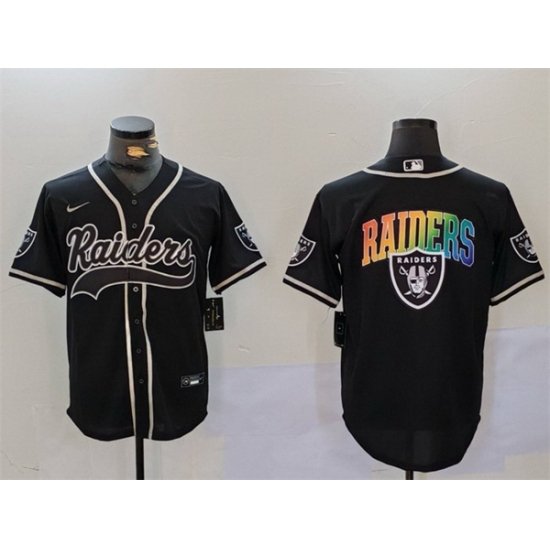 Men Las Vegas Raiders Black Team Big Logo With Patch Cool Base Stitched Baseball Jersey