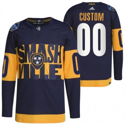 Men Nashville Predators Active Player Custom 2022 Navy Stadium Series Breakaway Player Stitched Jersey