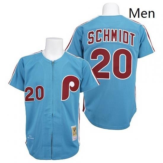 Mens Mitchell and Ness Philadelphia Phillies 20 Mike Schmidt Authentic Blue Throwback MLB Jersey