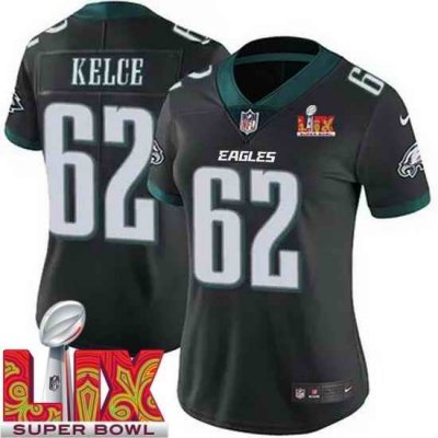 Women Philadelphia Eagles Jason Kelce #62 Black 2024 2025 Super Bowl LIX F U S E Stitched NFL Jersey