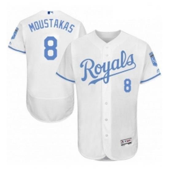 Mens Majestic Kansas City Royals 8 Mike Moustakas Authentic White 2016 Fathers Day Fashion Flex Base Jersey