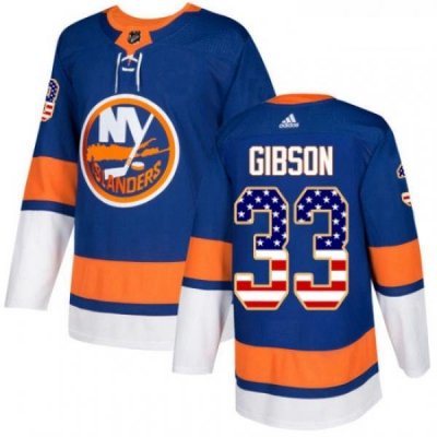 Youth Adidas New York Islanders 33 Christopher Gibson Authentic Royal Blue USA Flag Fashion NHL Jersey