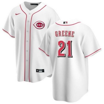 Men Cincinnati Reds 21 Hunter Greene White Cool Base Stitched Baseball Jersey