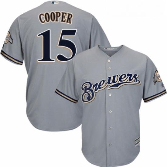 Youth Majestic Milwaukee Brewers 15 Cecil Cooper Replica Grey Road Cool Base MLB Jersey