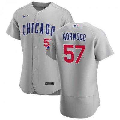 Men Chicago Cubs 57 James NorWood Men Nike Gray Road 2020 Flex Base Team Jersey