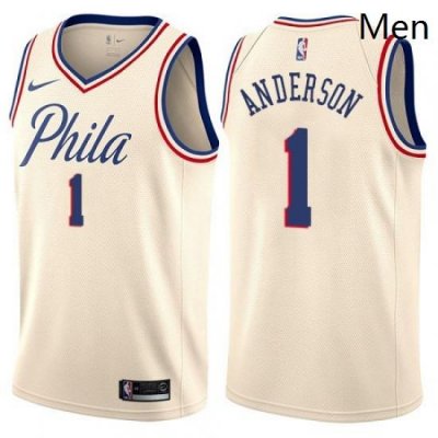 Mens Nike Philadelphia 76ers 1 Justin Anderson Swingman Cream NBA Jersey City Edition