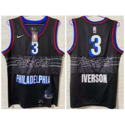 Men Philadelphia 76ers 3 Allen Iverson Black 2020 21 City Edition Nike Swingman Jersey