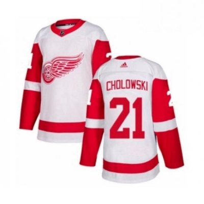 Mens Adidas Detroit Red Wings 21 Dennis Cholowski Authentic White Away NHL Jersey