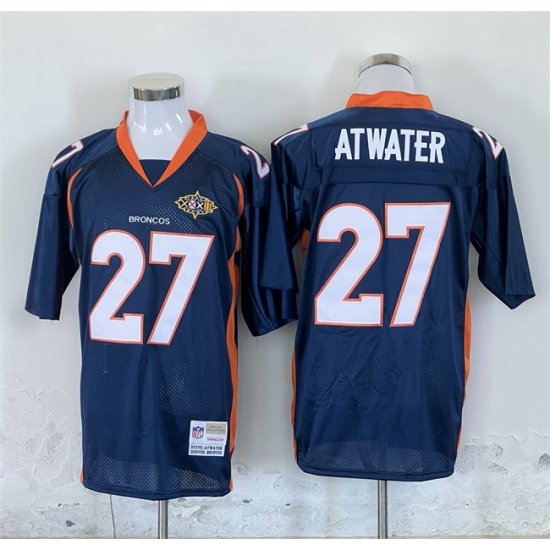 Men Denver Broncos 27 Steve Atwater Mitchel  26 Ness Navy With Super Bowl Patch Stitched Throwback NFL Jersey