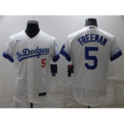 Men's Los Angeles Dodgers #5 Freddie Freeman White 2022 City Connect Flex Base Stitched Jersey