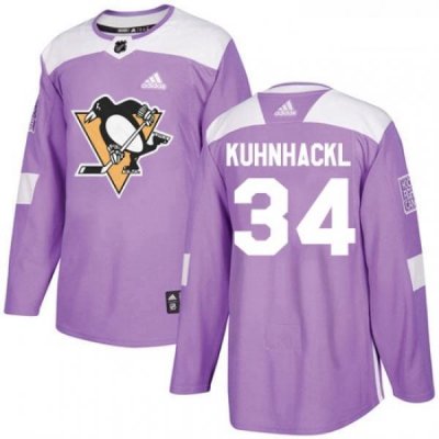 Youth Adidas Pittsburgh Penguins 34 Tom Kuhnhackl Authentic Purple Fights Cancer Practice NHL Jersey