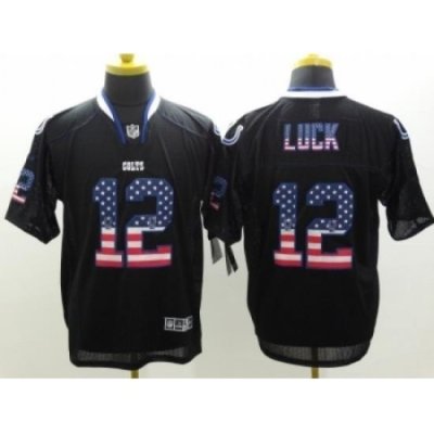 Nike Indianapolis Colts 12 AndreW Luck Black Elite USA Flag Fashion NFL Jersey