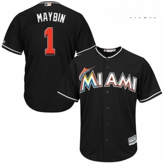 Mens Majestic Miami Marlins 1 Cameron Maybin Replica Black Alternate 2 Cool Base MLB Jersey