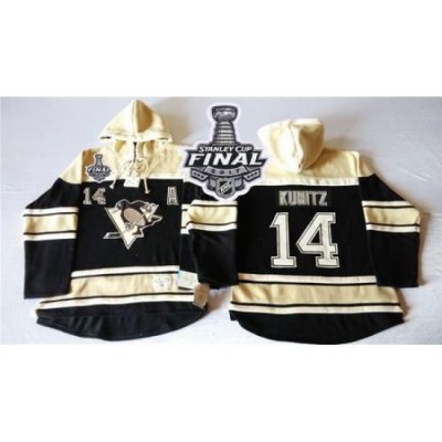 Men Pittsburgh Penguins 14 Chris Kunitz Black Sawyer Hooded Sweatshirt 2017 Stanley Cup Final Patch Stitched NHL Jersey