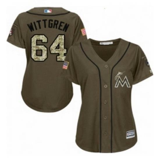 Womens Majestic Miami Marlins 64 Nick Wittgren Authentic Green Salute to Service MLB Jersey