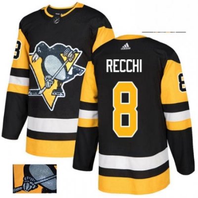 Mens Adidas Pittsburgh Penguins 8 Mark Recchi Authentic Black Fashion Gold NHL Jersey