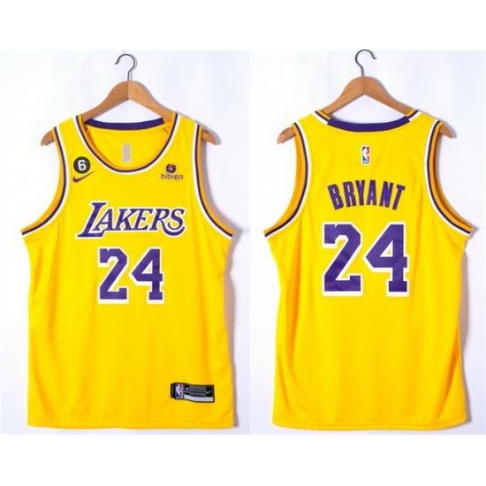 Men Los Angeles Lakers 24 Kobe Bryant Yellow With NO 6 Patch Stitched Basketball Jersey