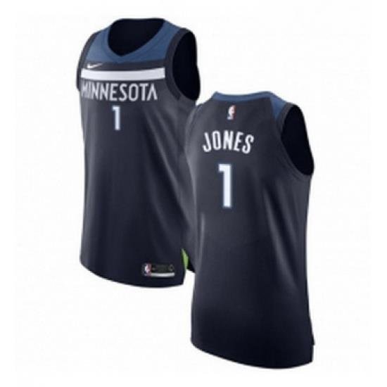 Youth Nike Minnesota Timberwolves 1 Tyus Jones Authentic Navy Blue Road NBA Jersey Icon Edition