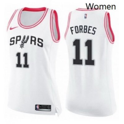 Womens Nike San Antonio Spurs 11 Bryn Forbes Swingman White Pink Fashion NBA Jersey