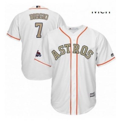 Mens Majestic Houston Astros 7 Craig Biggio Replica White 2018 Gold Program Cool Base MLB Jersey