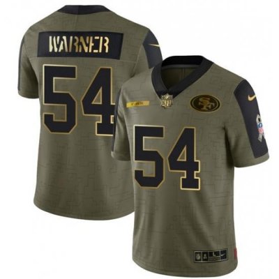 Men San Francisco 49ers 54 Warner Scarlet 2021 Olive Camo Salute To Service Golden Limited Stitched Jersey