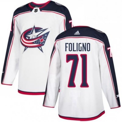 Mens Adidas Columbus Blue Jackets 71 Nick Foligno White Road Authentic Stitched NHL Jersey