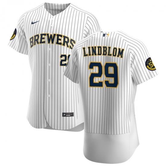 Men MilWaukee BreWers 29 Josh Lindblom Men Nike White Home 2020 Flex Base Player MLB Jersey