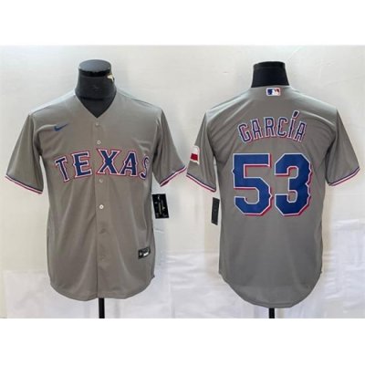 Men Texas Rangers 53 Adolis Garc EDa Grey With Patch Cool Base Stitched Baseball Jersey