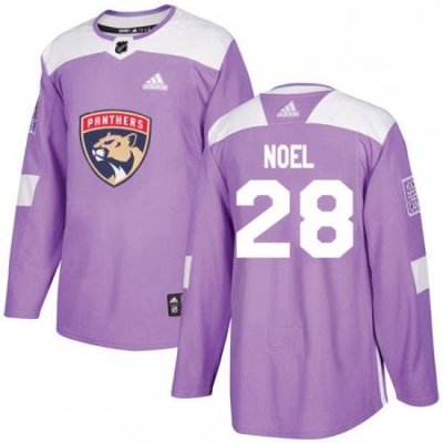 Mens Adidas Florida Panthers 28 Serron Noel Authentic Purple Fights Cancer Practice NHL Jersey