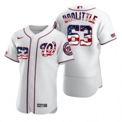 Men Washington Nationals 63 Sean Doolittle Men Nike White Fluttering USA Flag Limited Edition Flex Base MLB Jersey