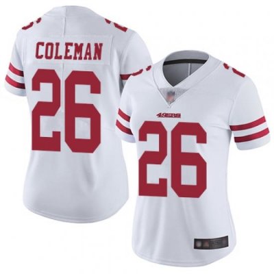 Women 49ers 26 Tevin Coleman White Stitched Football Vapor Untouchable Limited Jersey