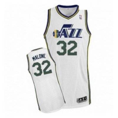 Youth Adidas Utah Jazz 32 Karl Malone Authentic White Home NBA Jersey