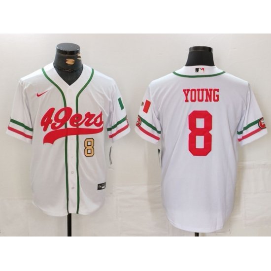 Men San Francisco 49ers 8 Steve Young White With Patch Cool Base Stitched Baseball Jersey 2