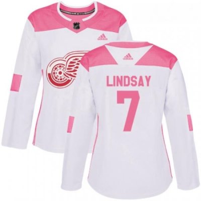 Womens Adidas Detroit Red Wings 7 Ted Lindsay Authentic WhitePink Fashion NHL Jersey