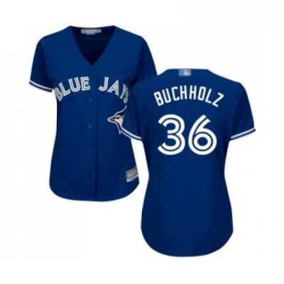 Womens Toronto Blue Jays 36 Clay Buchholz Replica Blue Alternate Baseball Jersey